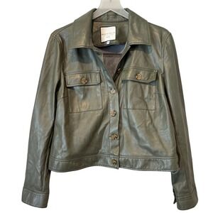 Bagatelle Collection Olive Green Faux Leather Shacket Button Front Jacket Large